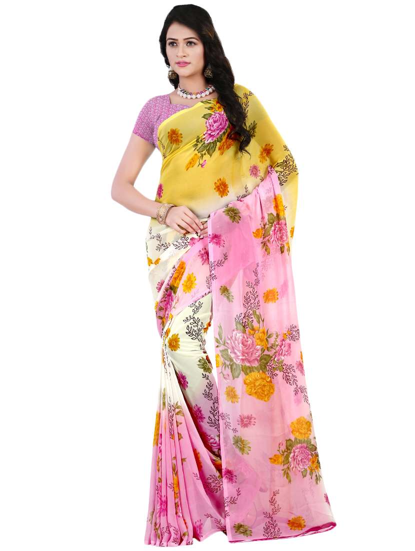 multi colored georgette combos saree with blouse - 16425459 -  Standard Image - 2