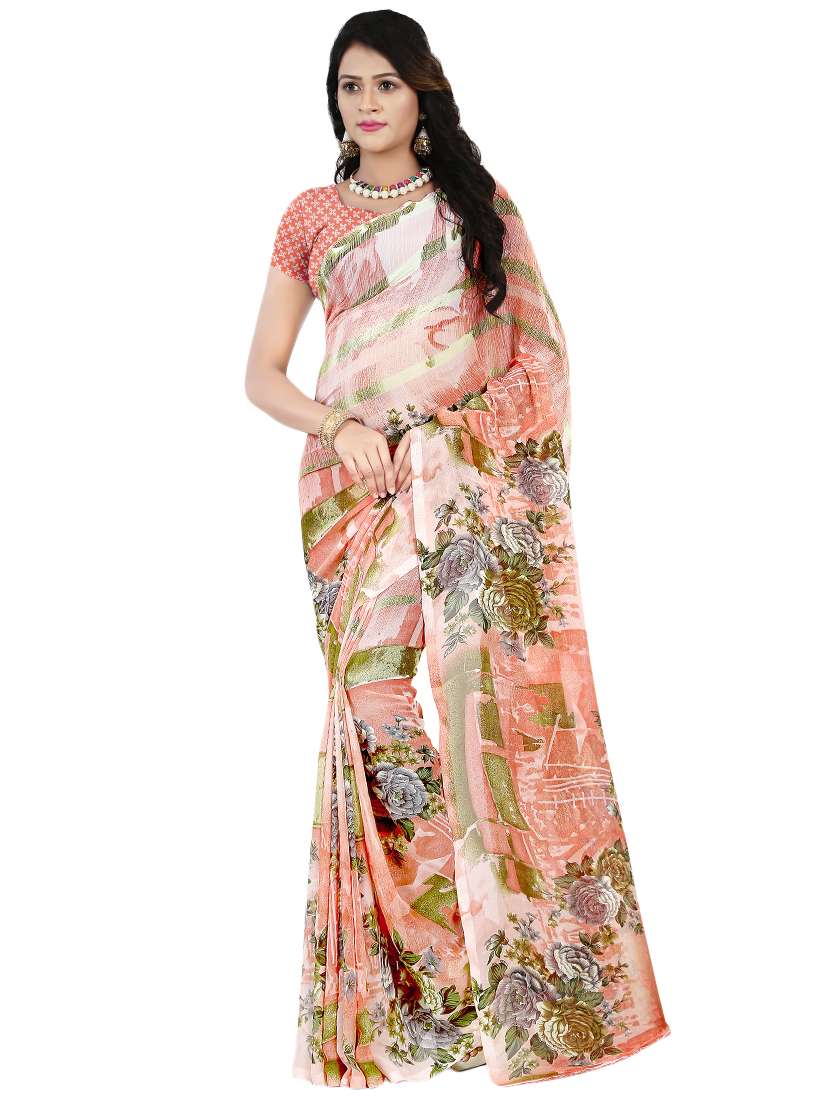multi colored georgette combos saree with blouse - 16425501 -  Standard Image - 2