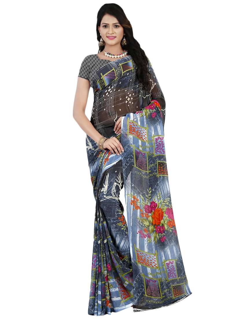 multi colored georgette combos saree with blouse - 16425502 -  Standard Image - 2