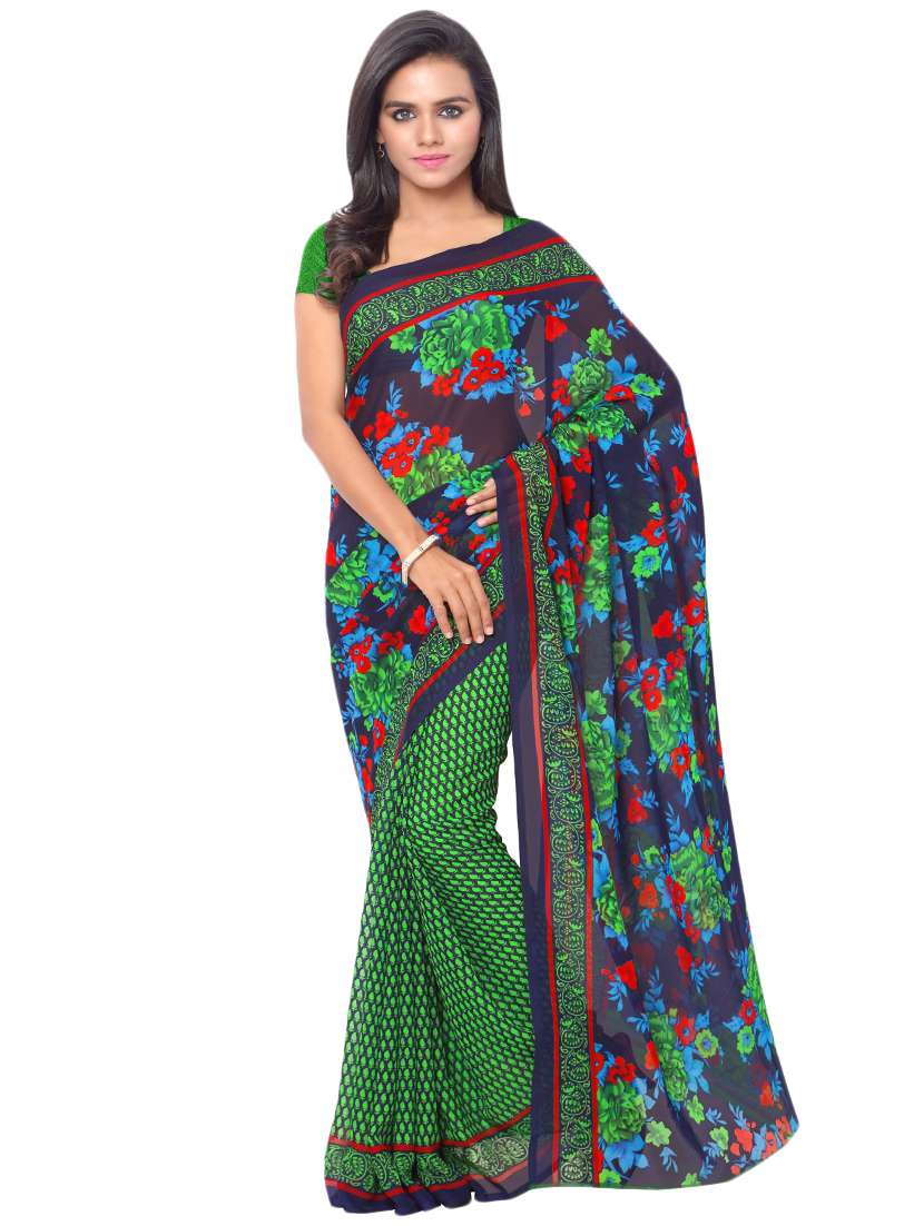 set of 2 multicolor printed saree combo with blouse - 16425607 -  Standard Image - 2