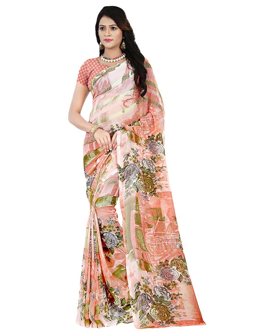 set of 2 multicolor printed saree combo with blouse - 16426053 -  Standard Image - 2