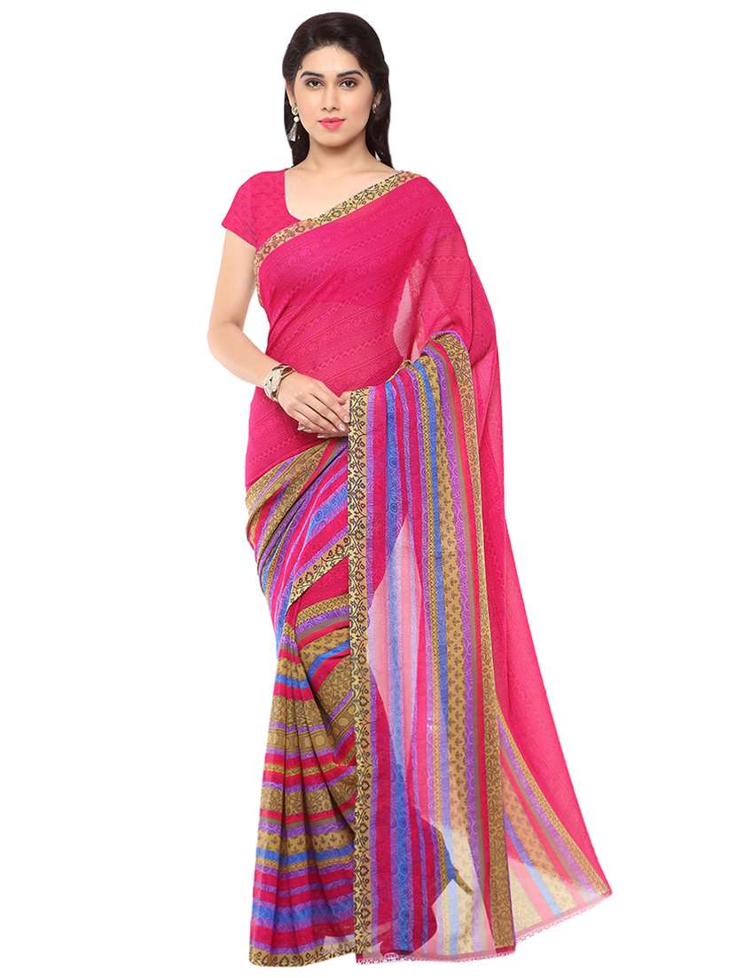 set of 2 multicolor printed saree combo with blouse - 16426104 -  Standard Image - 2