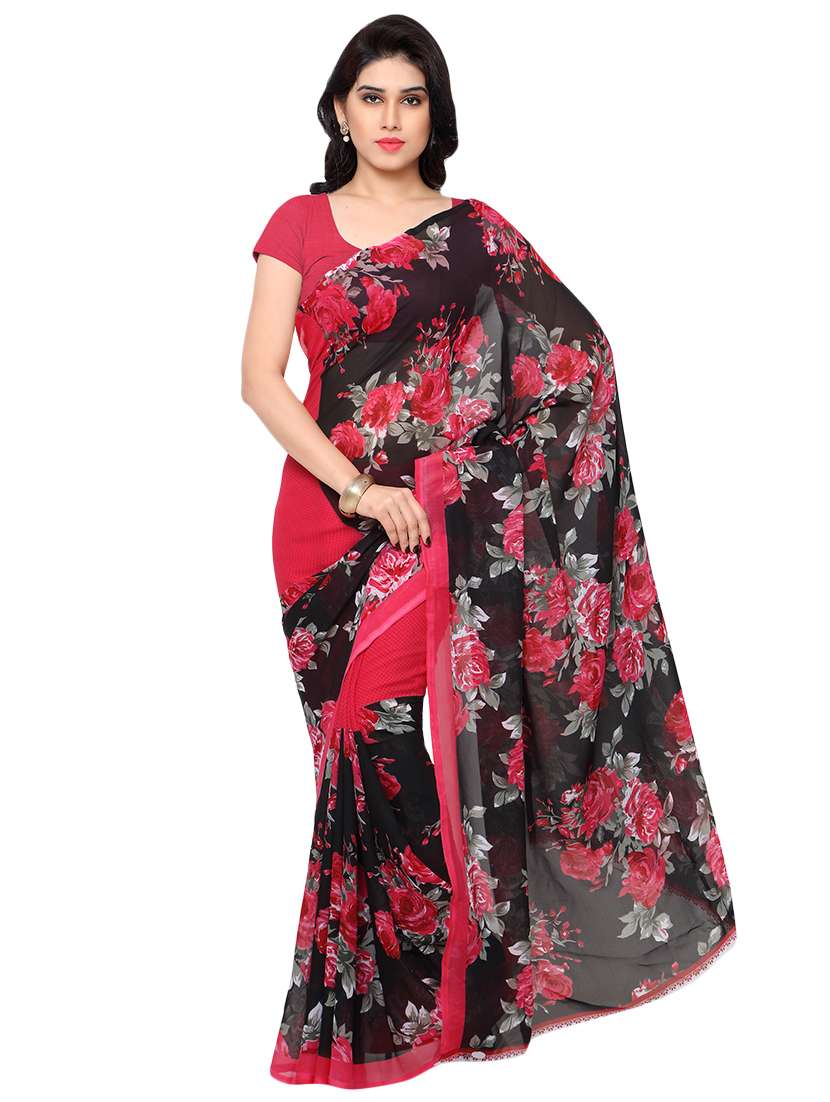set of 2 multicolor printed saree combo with blouse - 16426481 -  Standard Image - 2