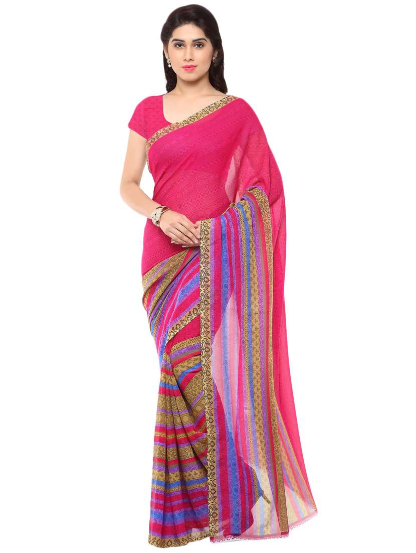 set of 2 multicolor printed saree combo with blouse - 16426497 -  Standard Image - 2