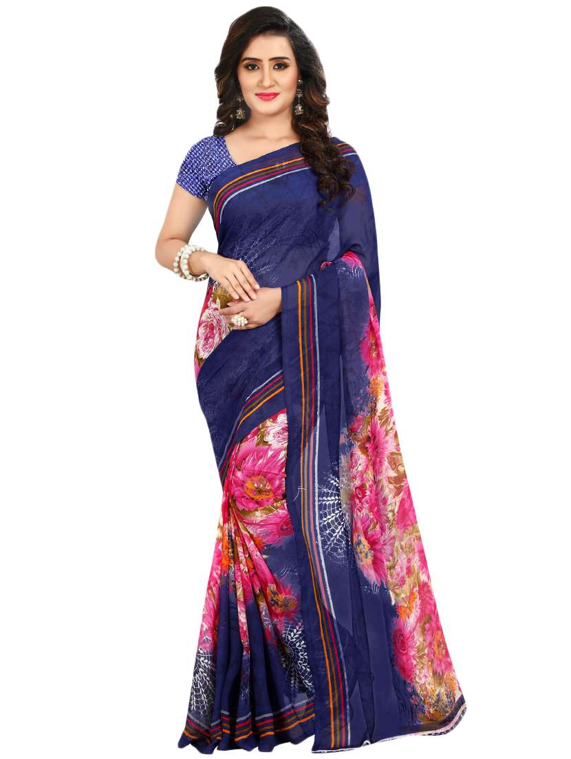 set of 2 multicolor printed saree combo with blouse - 16426649 -  Standard Image - 2