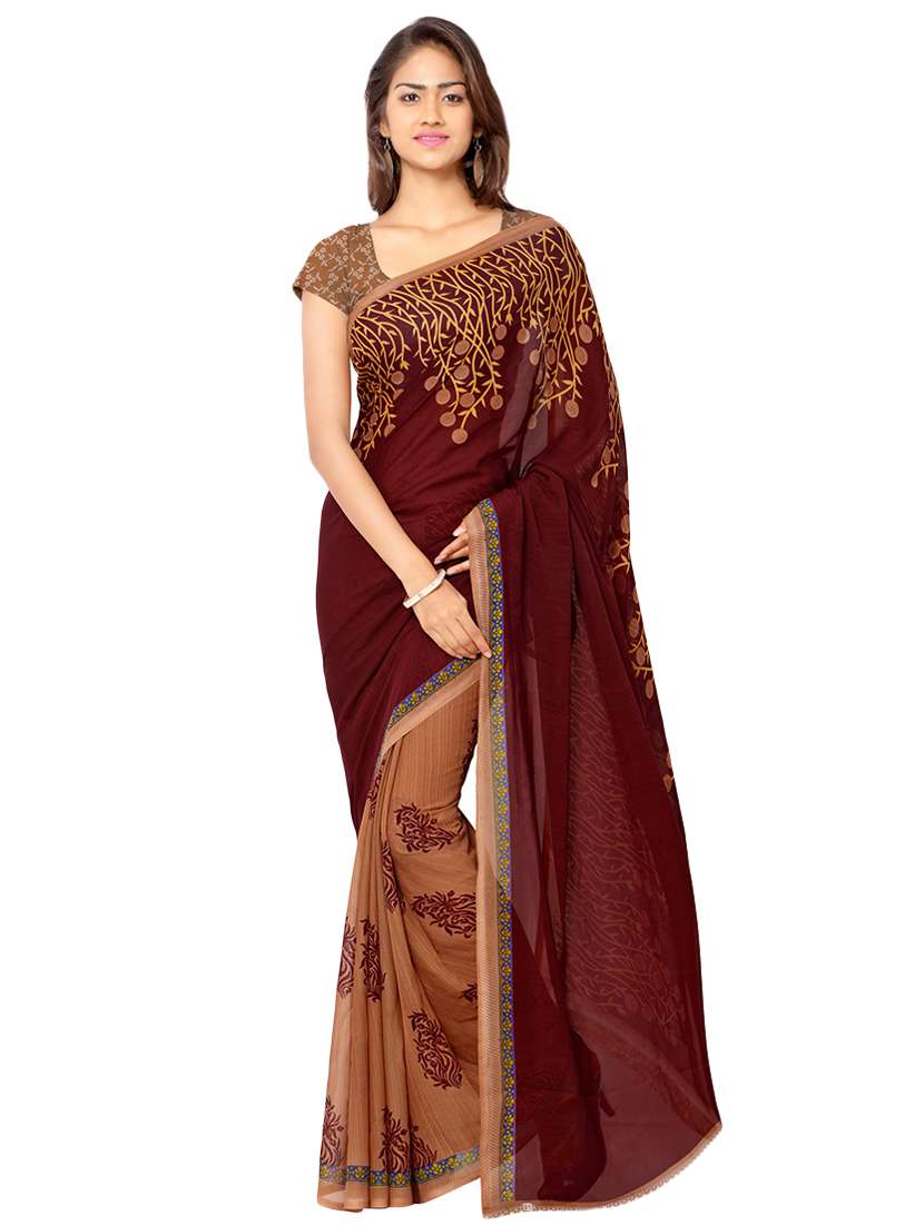 set of 2 multicolor printed saree combo with blouse - 16426660 -  Standard Image - 2