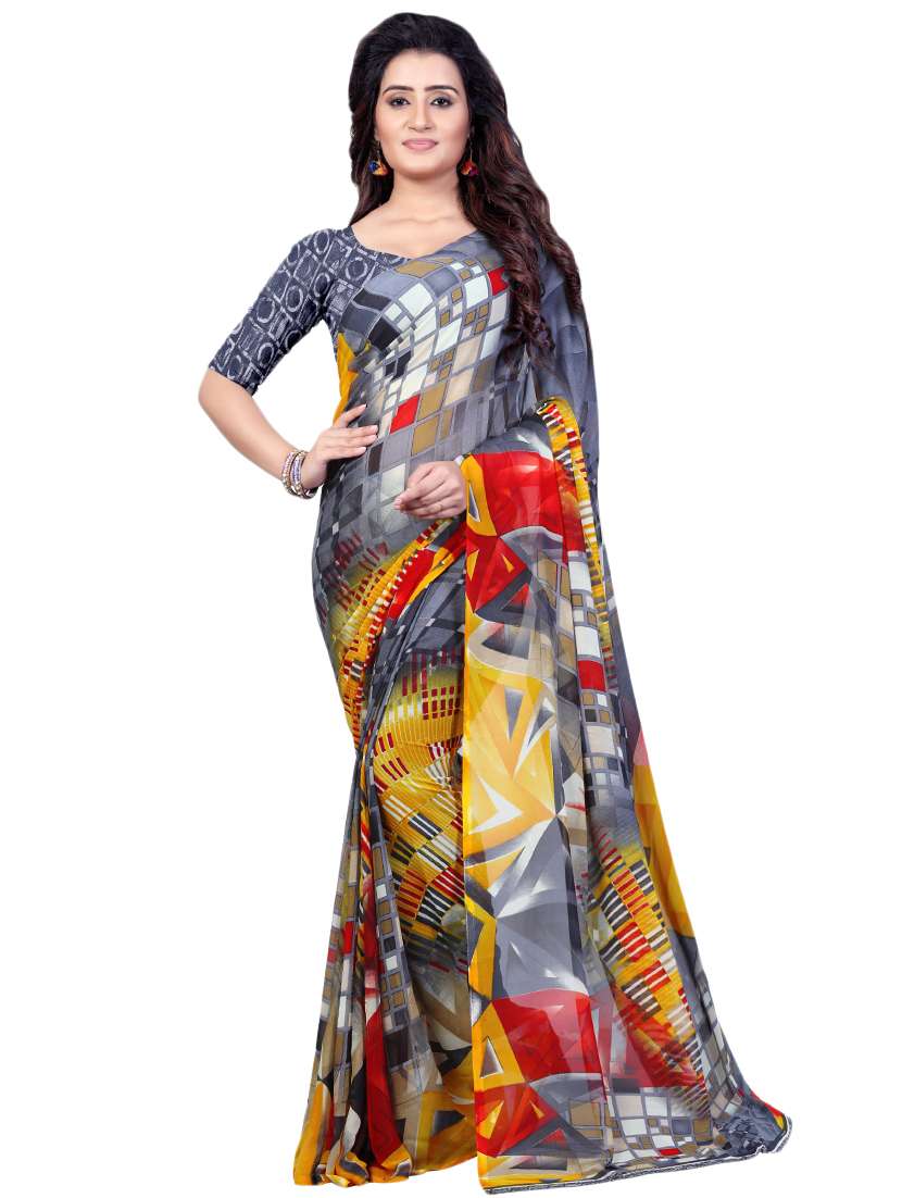 set of 2 multicolor printed saree combo with blouse - 16426706 -  Standard Image - 2