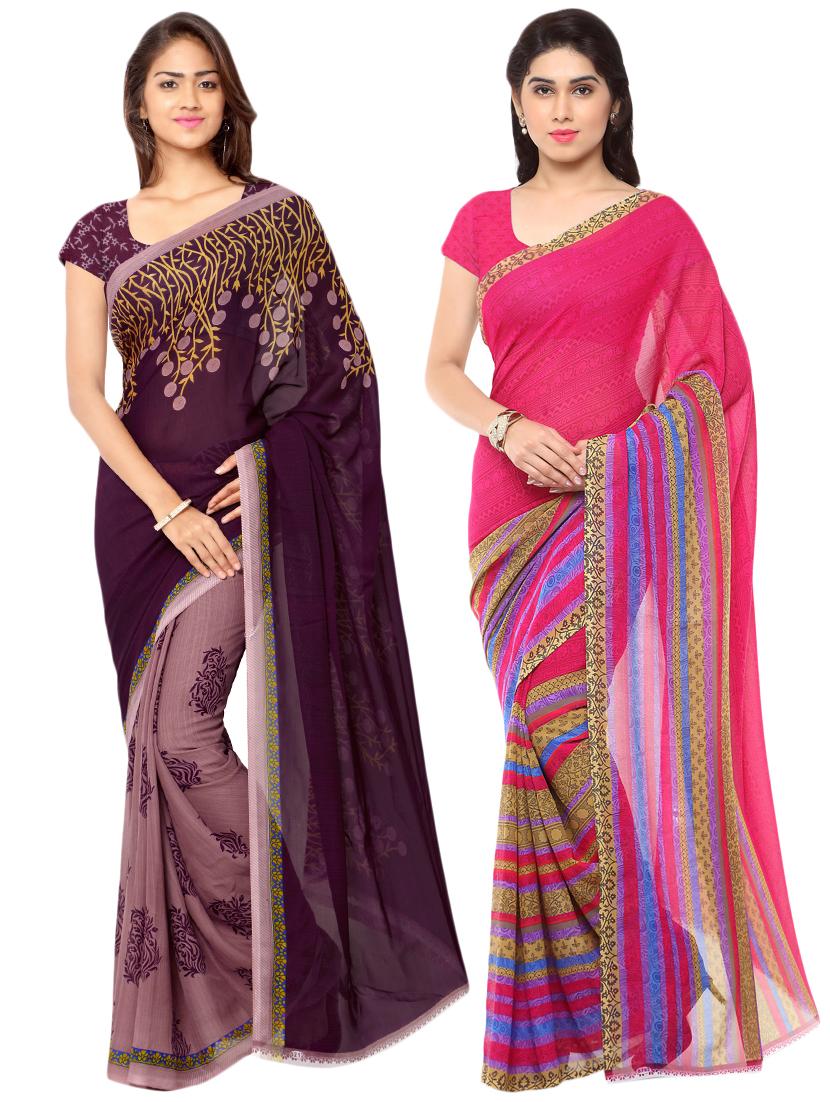 set of 2 multicolor printed saree combo with blouse - 16426729 - Zoom Image - 0