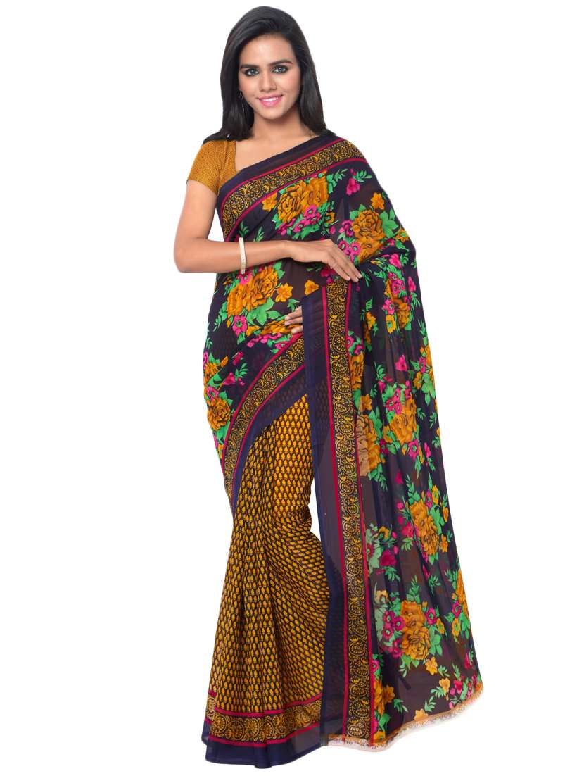 set of 2 multicolor printed saree combo with blouse - 16426758 -  Standard Image - 2