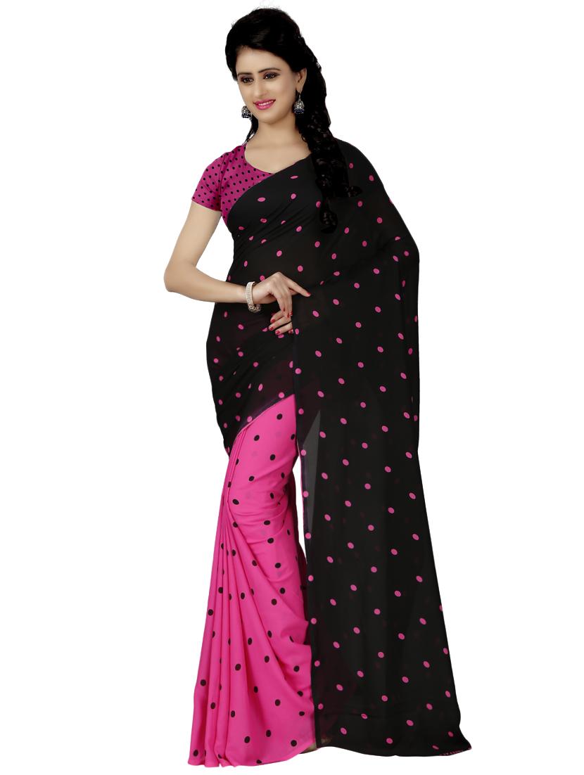 polka dots printed half & half saree with blouse - 16426835 -  Zoom Image - 0
