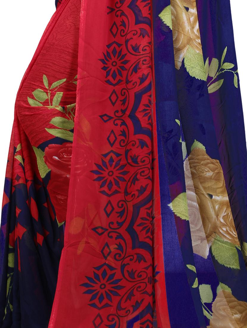 red georgette printed saree with blouse - 16426864 - Standard Image - 2