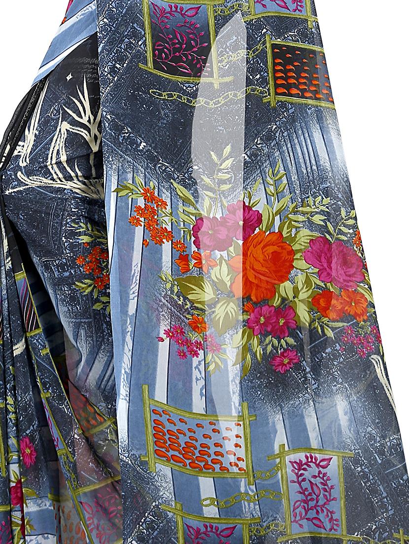 black georgette printed saree with blouse - 16426865 - Standard Image - 2