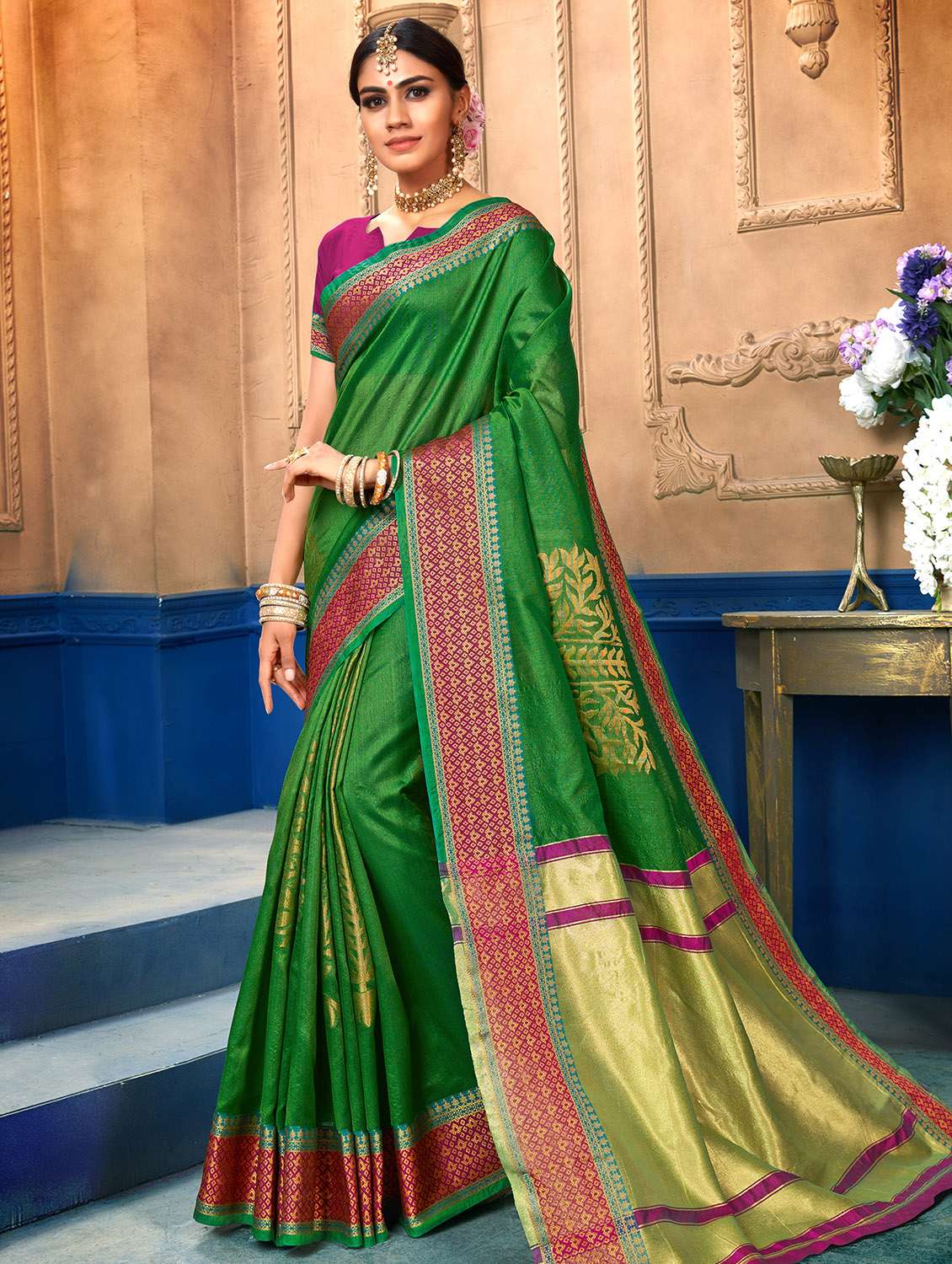 self-design bhagalpuri saree with blouse