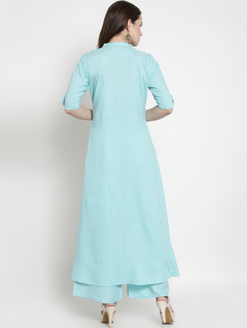 embroidered high low kurta palazzo set - 16431904 - Standard Image - 2