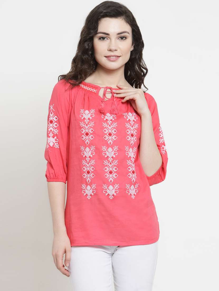 tie up neck embroidered top 