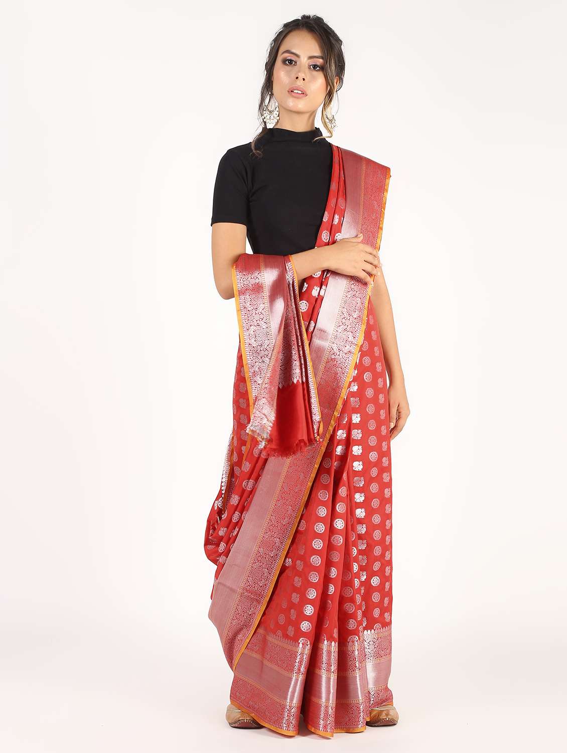 ethnic zari motif banarasi saree with blouse