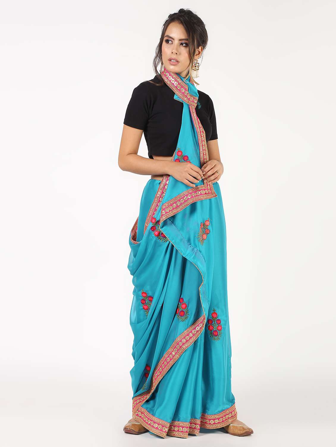 floral embroidered saree with blouse
