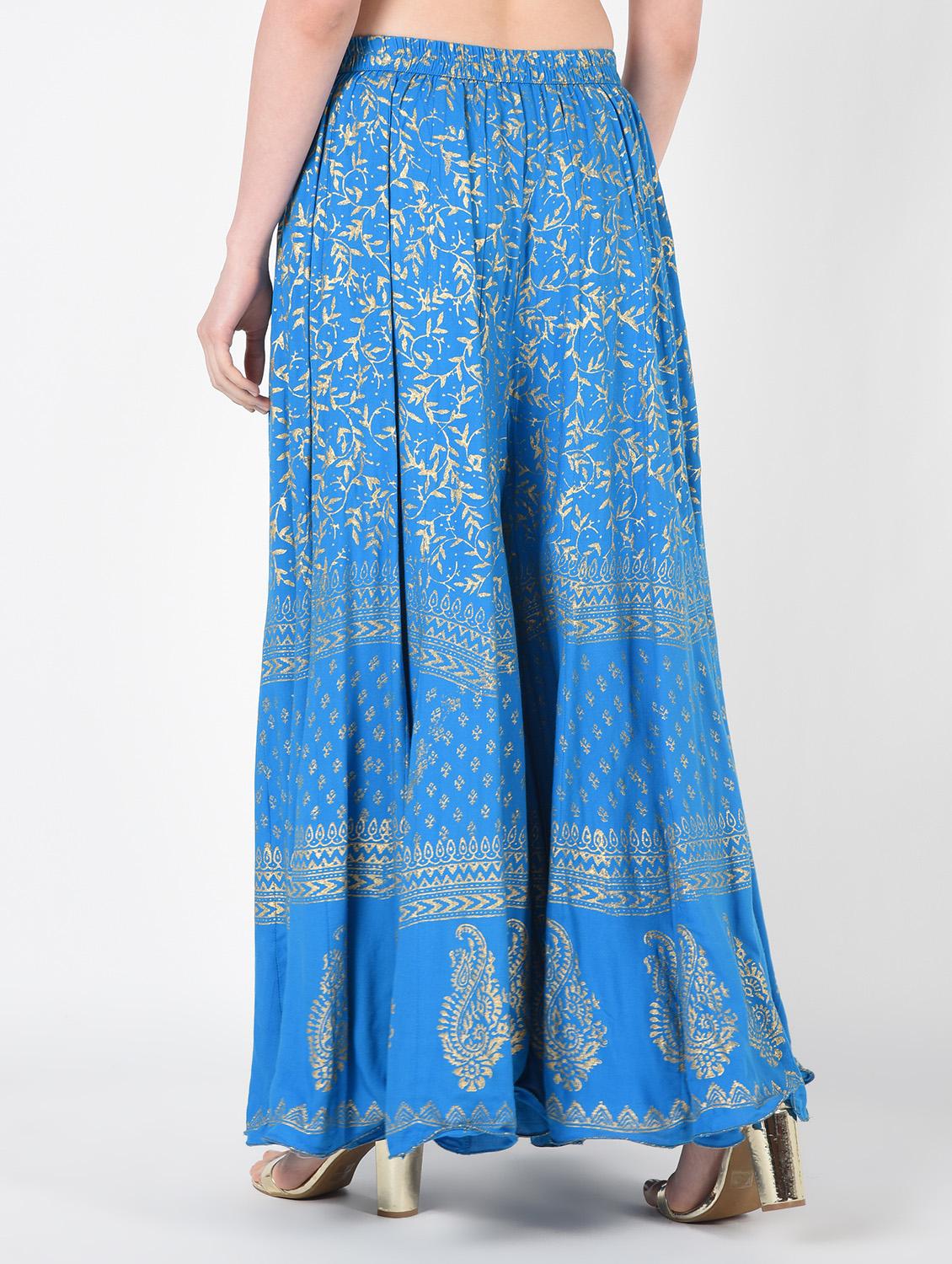 gold printed flared palazzo - 16438510 - Standard Image - 2