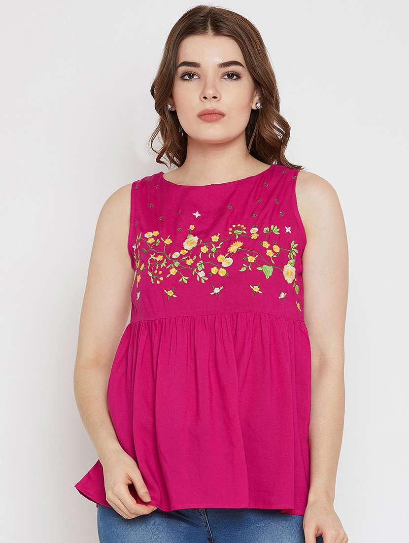 round neck embroidered top 