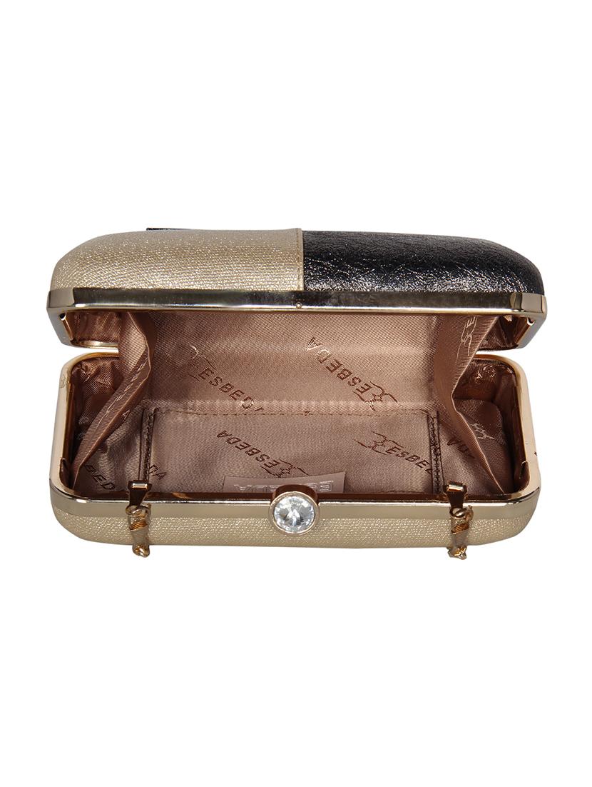 gold leatherette (pu) box clutch - 16440949 - Standard Image - 2