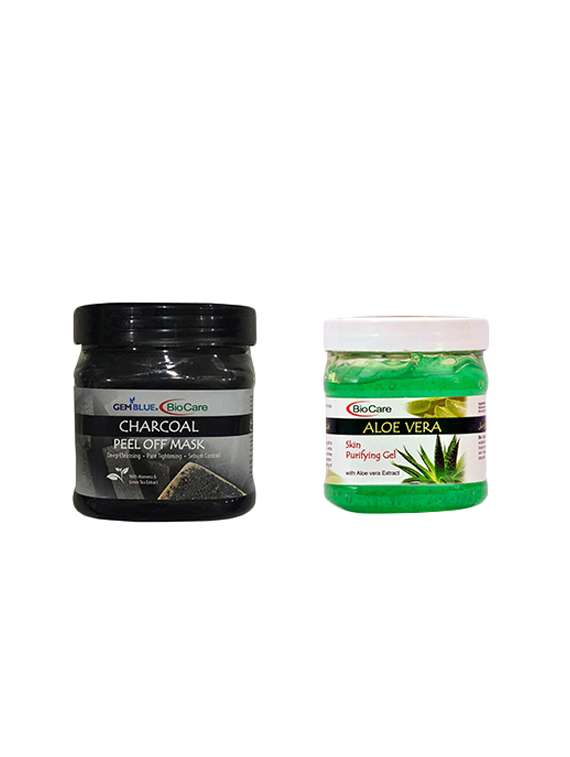 bio care combo of aloevera gel & charcoal peel off mask