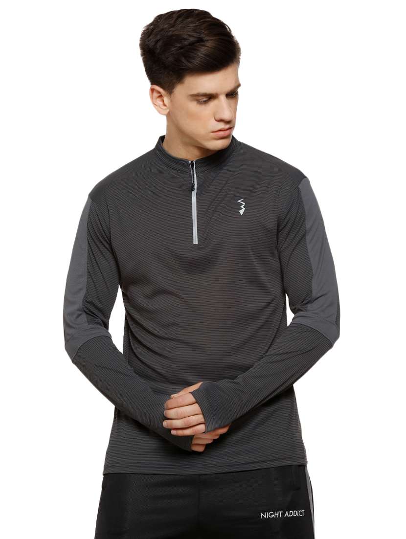 grey striped thumbhole t-shirt