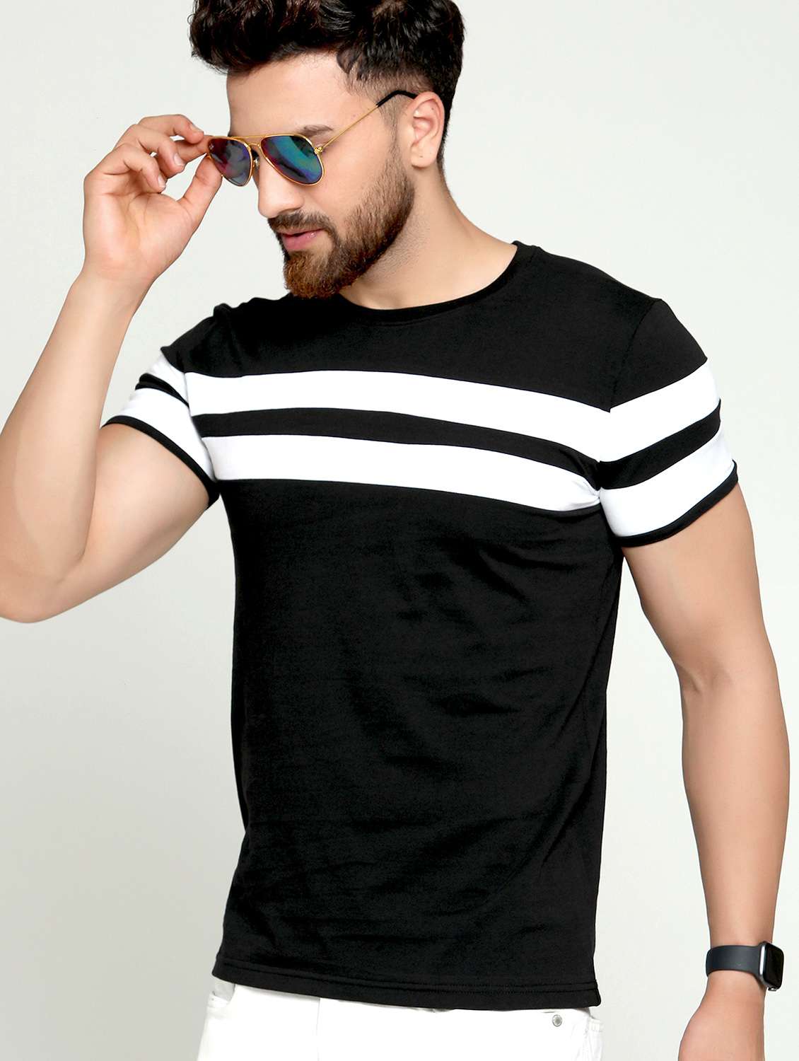 men black slim fit color block cut & sew t-shirt
