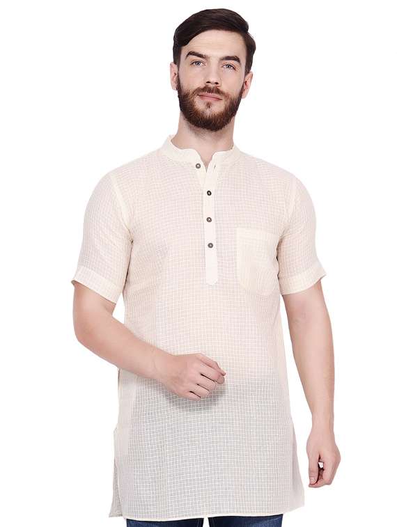beige checkered medium kurta