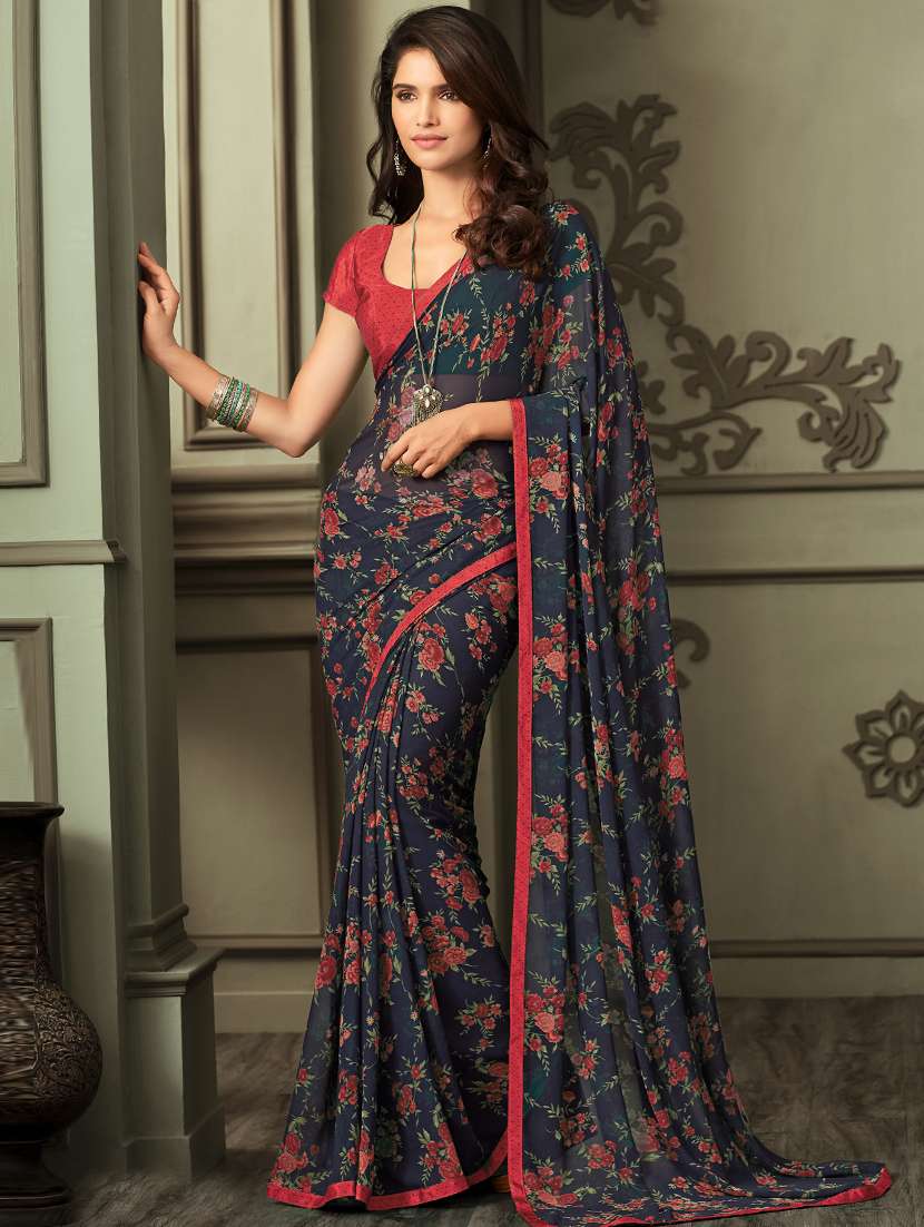 floral printed saree with blouse