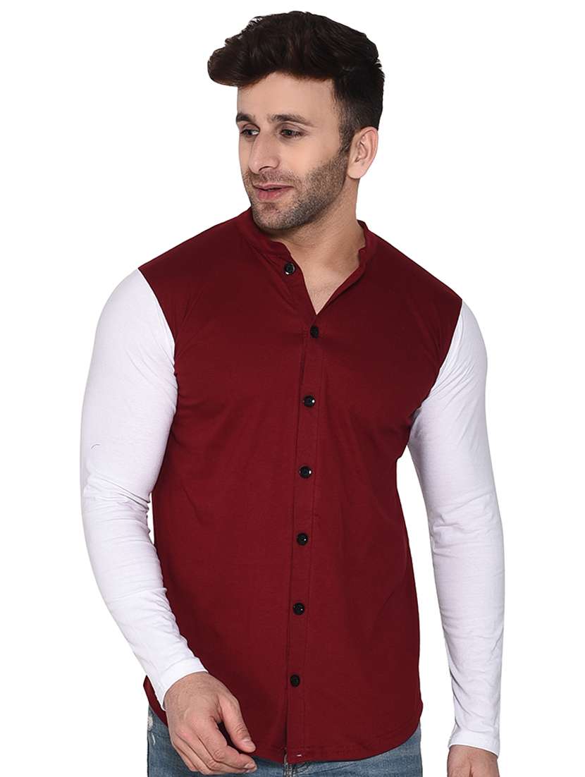 men color block long sleeve slim fit casual shirt