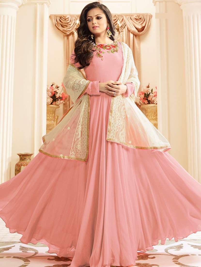 embroidered flared semi-stitched suit