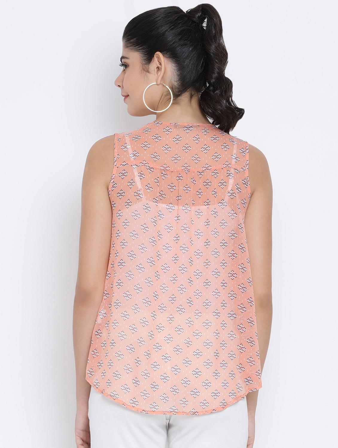 tie up neck printed top - 16448918 - Standard Image - 2