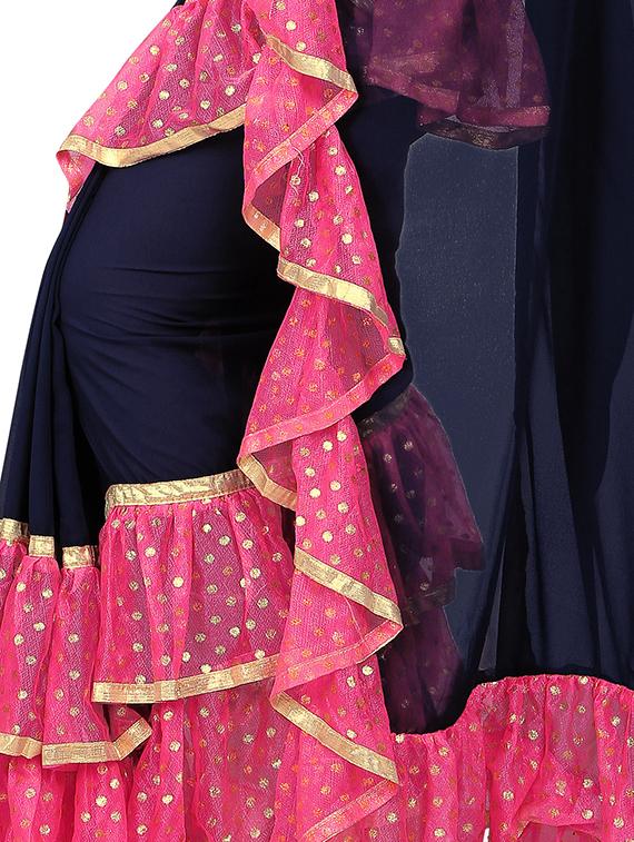 ruffle border fusion saree with blouse - 16449217 - Standard Image - 2