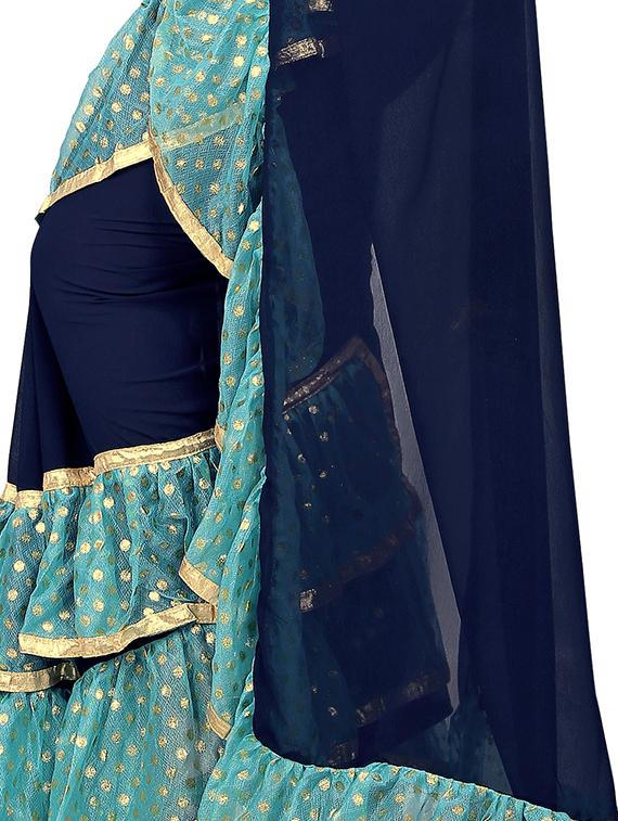 ruffle border fusion saree with blouse - 16449218 - Standard Image - 2