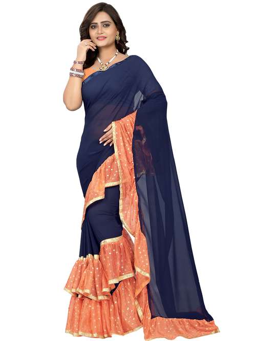 women's foil print ruffle saree with blouse - 16449219 -  Standard Image - 0