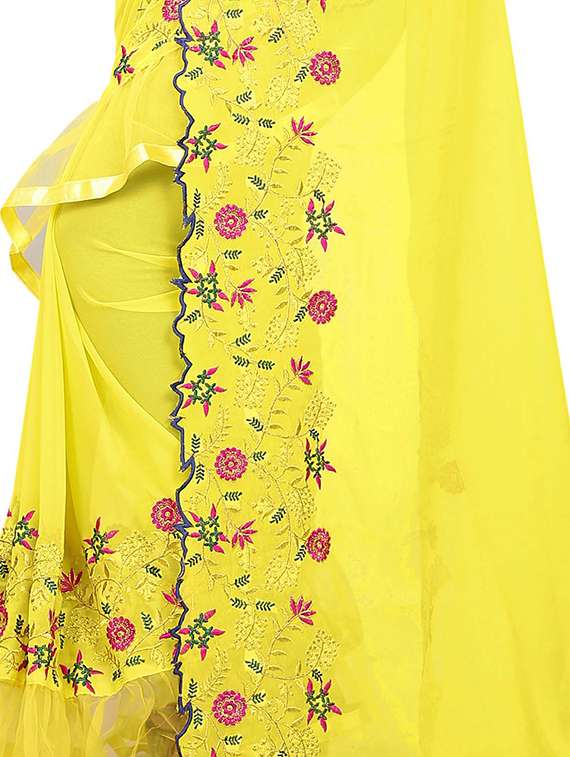 embroidered ruffle fusion saree with blouse - 16449225 -  Standard Image - 2