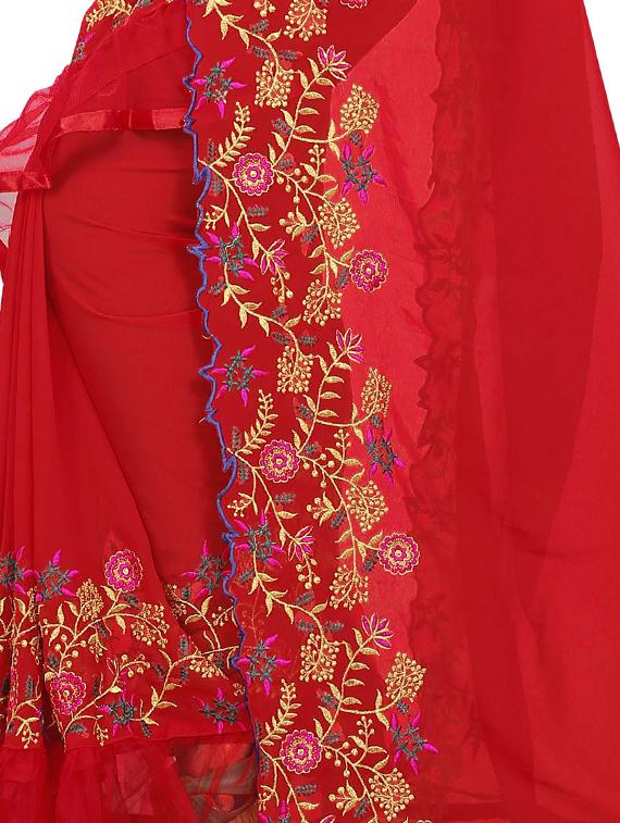 embroidered ruffle fusion saree with blouse - 16449226 - Standard Image - 2