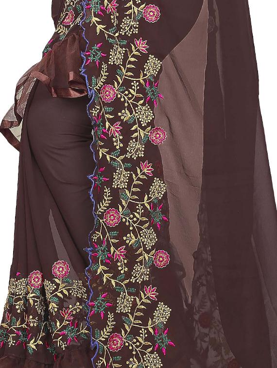 embroidered ruffle fusion saree with blouse - 16449227 - Standard Image - 2