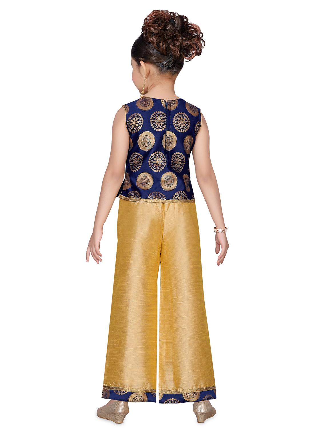 blue silk blend kurta and sharara set - 16453945 - Standard Image - 2