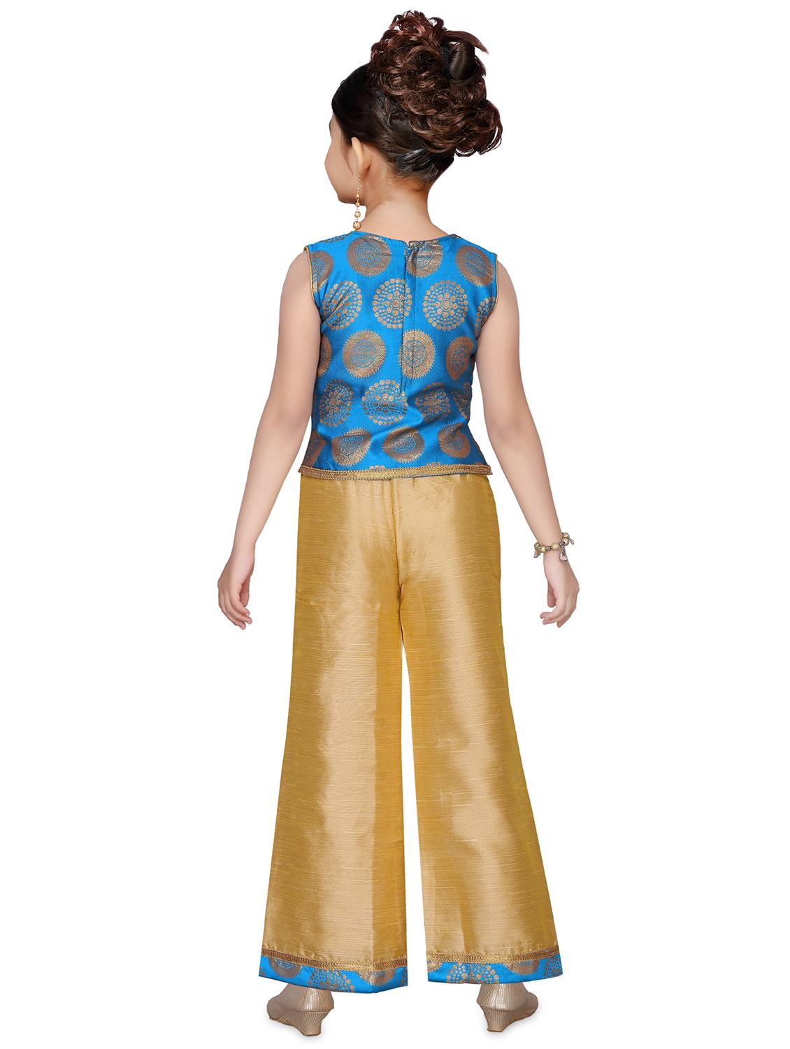 light blue silk blend kurta and sharara set - 16453966 - Standard Image - 2