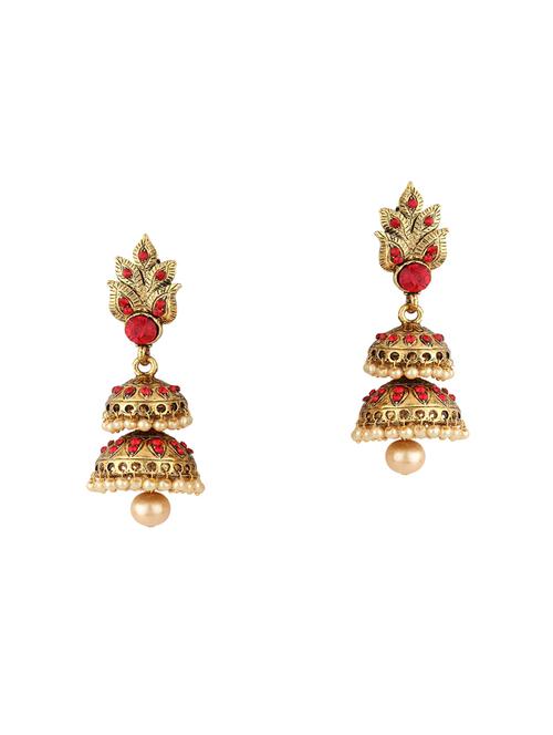 red brass jhumka earring - 16454028 -  Standard Image - 0