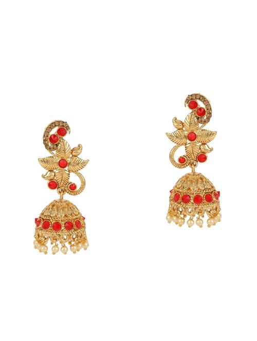 red brass jhumka earring - 16454107 - Standard Image - 0