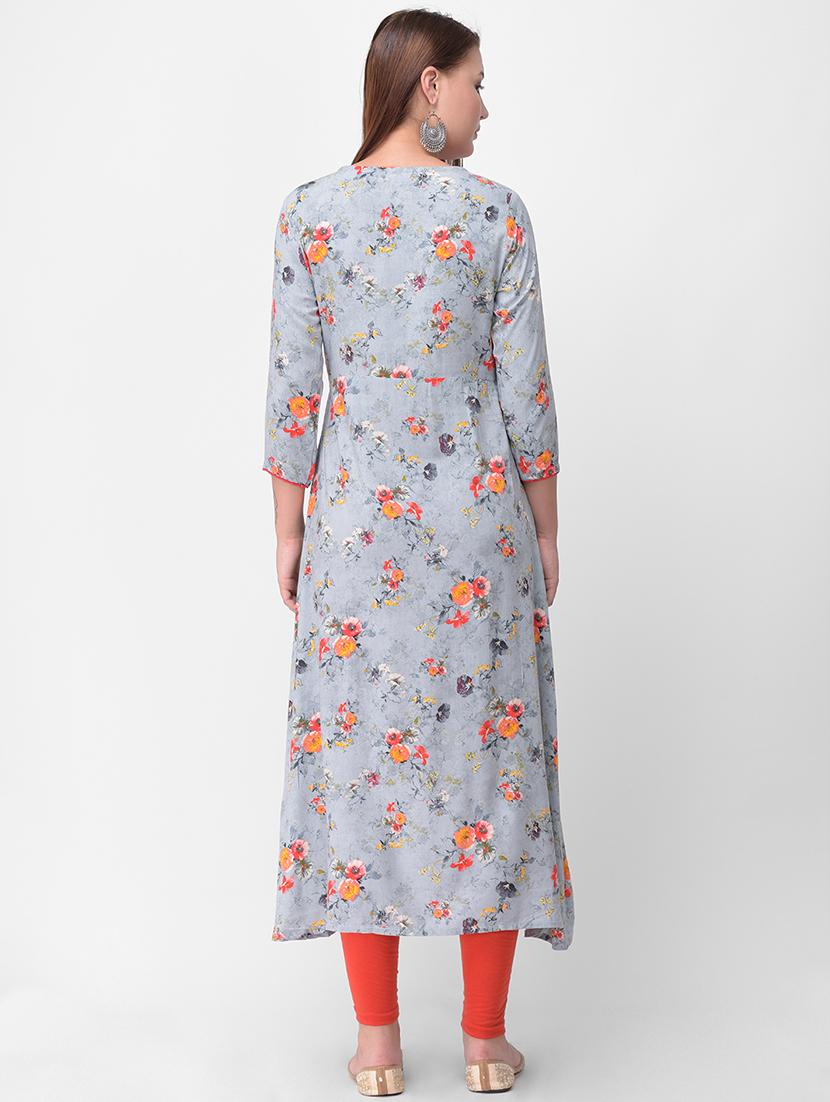 floral high low kurta - 16456254 - Standard Image - 2