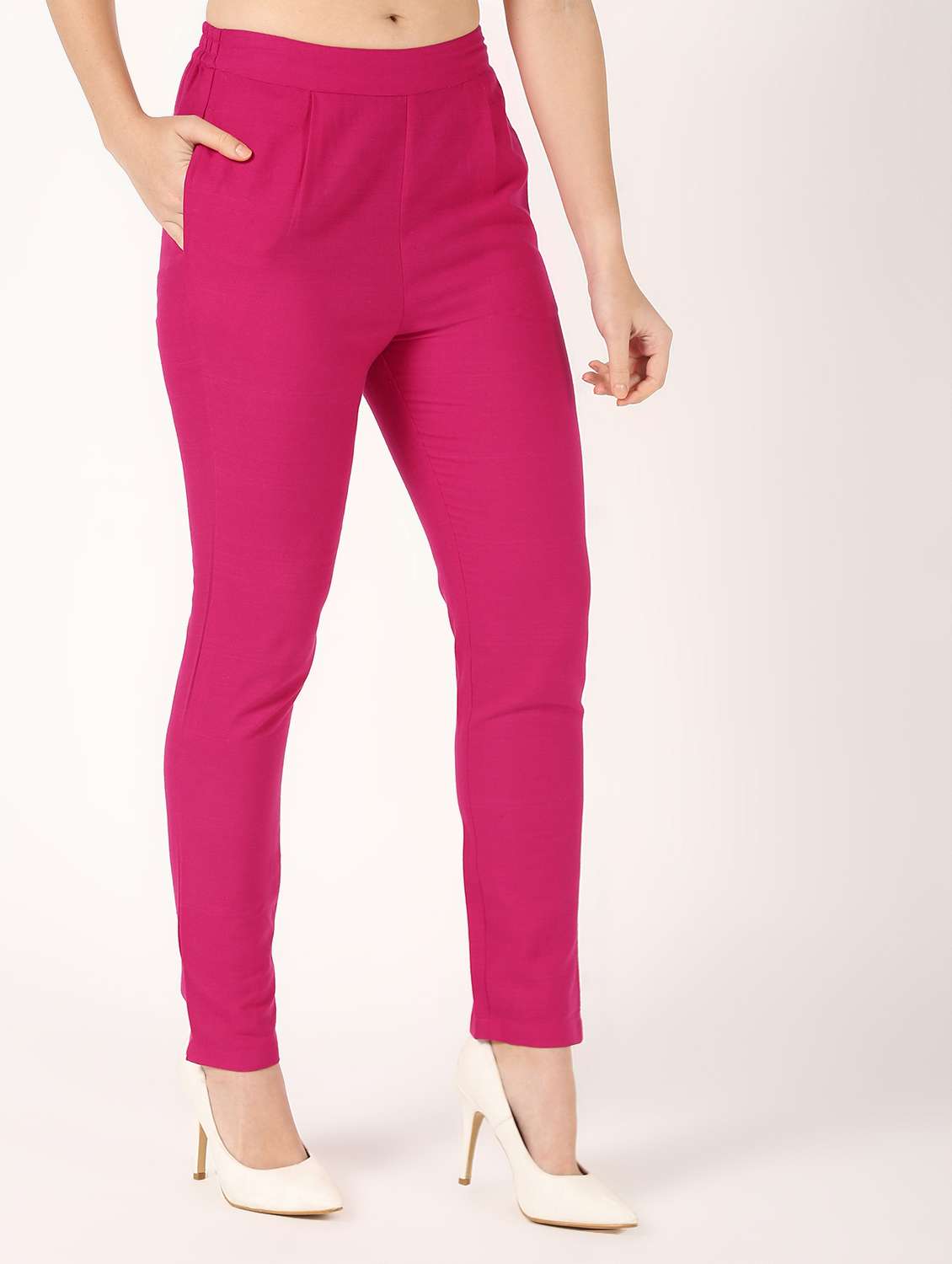 women solid mid rise tapered pant - 16457018 -  Standard Image - 2