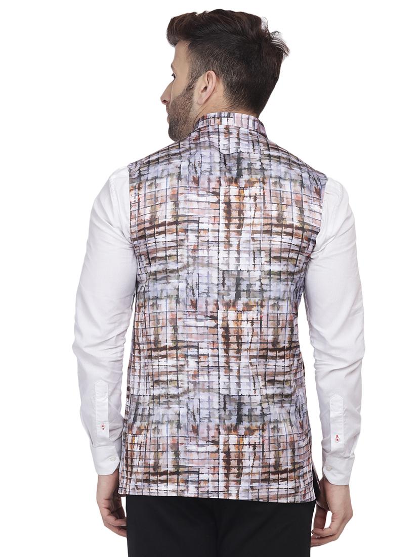 grey printed nehru jacket - 16457174 - Standard Image - 2