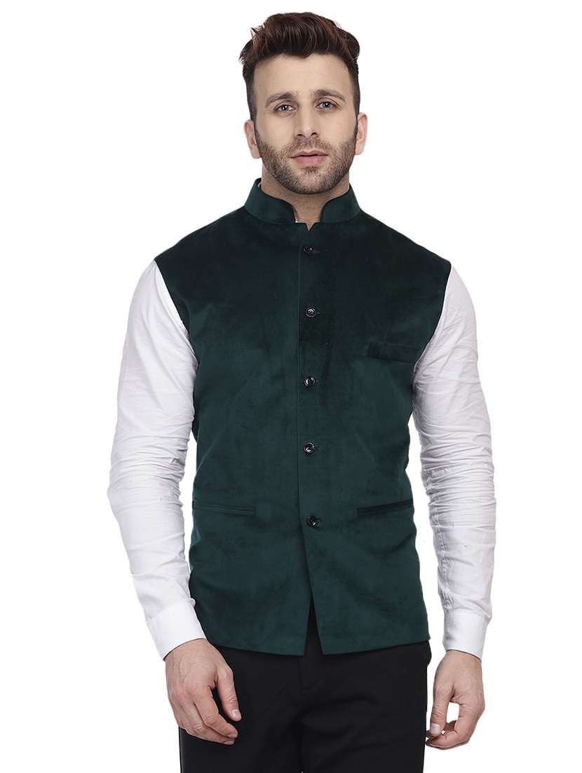 green velvet nehru jacket