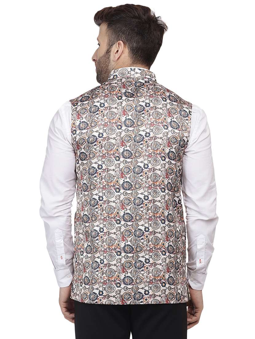 beige printed nehru jacket - 16457183 -  Standard Image - 2