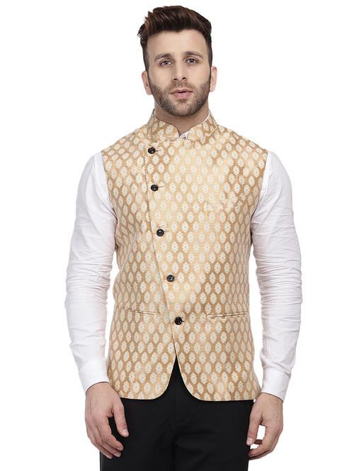 gold brocade nehru jacket - 16457189 - Standard Image - 0
