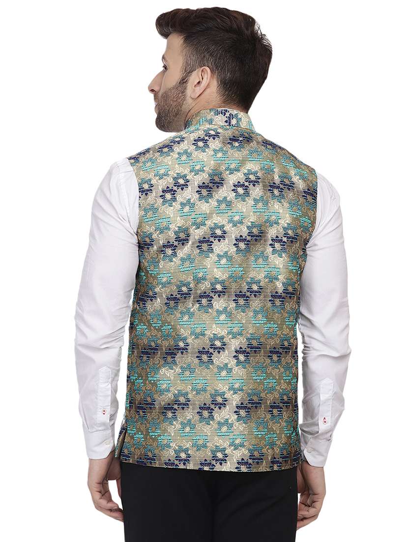 blue printed nehru jacket - 16457197 -  Standard Image - 2