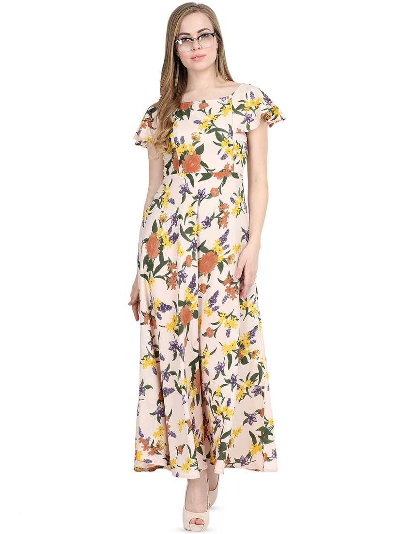 boat neck floral fit & flare dress